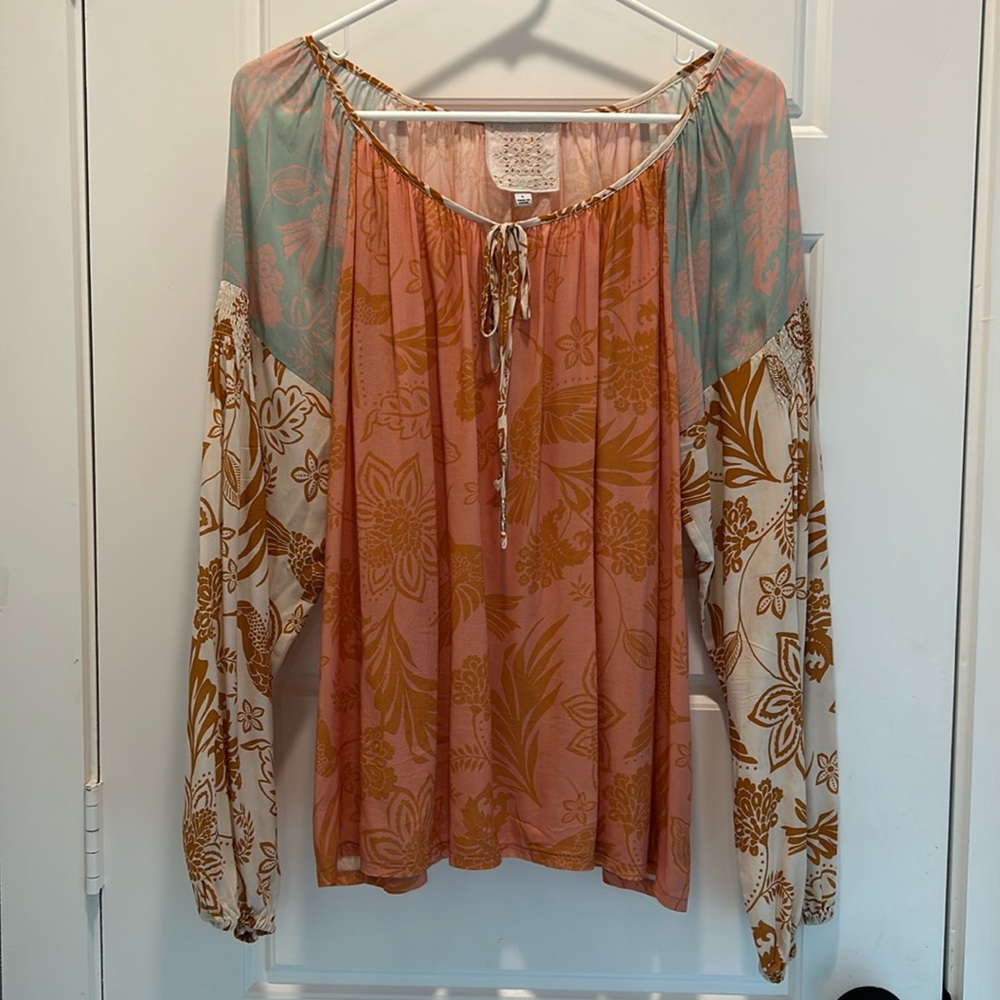 Johnny Was Waimea Mixed Pattern/Color Peasant Boho Top